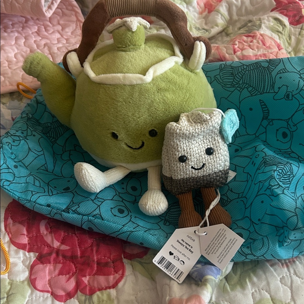 Plush Green Teapot and tea bag - Cute Kids Tea Party Plush